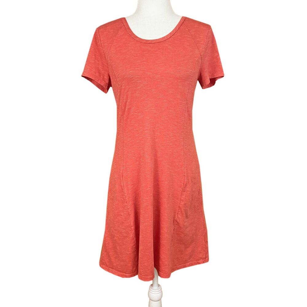 Toad & Co Windmere Short Sleeve Dress Size S Orange Lyocell-Cotton Blend Pockets